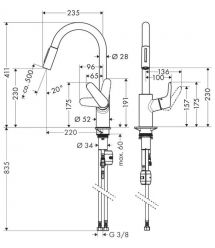 Hansgrohe Набор для кухни, гранитная мойка S520-F480 + смес. Focus M41, серый камень-сталь