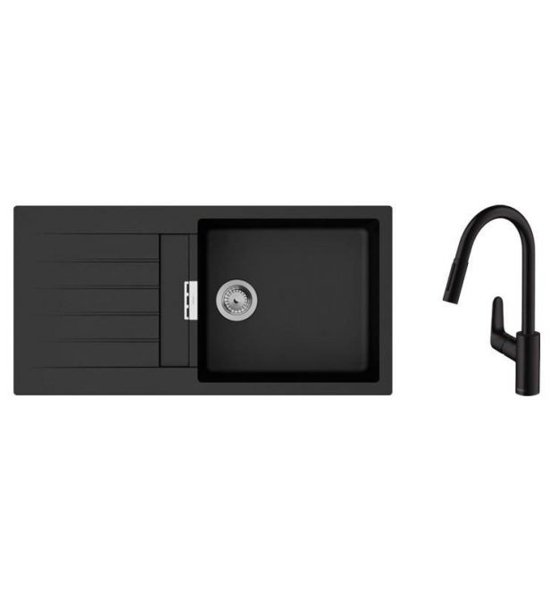 Hansgrohe Набор для кухни, гранитная мойка S520-F480 + смес. Focus M41, черный графит-черный матовый