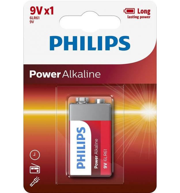 Philips Батарейка Power Alkaline щелочная 6LR61(6LF22, MN1604, MX1604, Крона) блистер, 1 шт