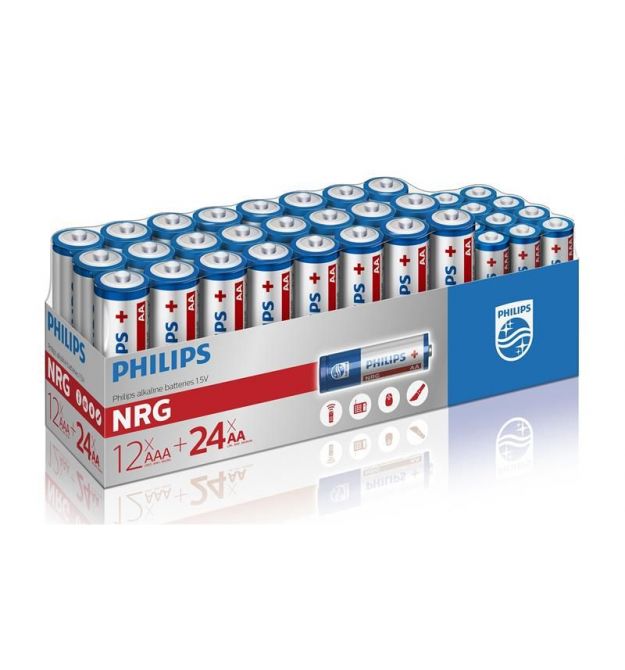 Philips Батарейка Power Alkaline щелочная AA+ААА картон, 24+12 шт
