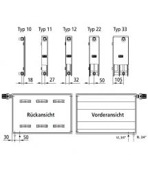 Kermi Радиатор стальной Line-V, PLV, 33 тип, 205x1405 мм, нижнее подкл., 1707 Вт, белый