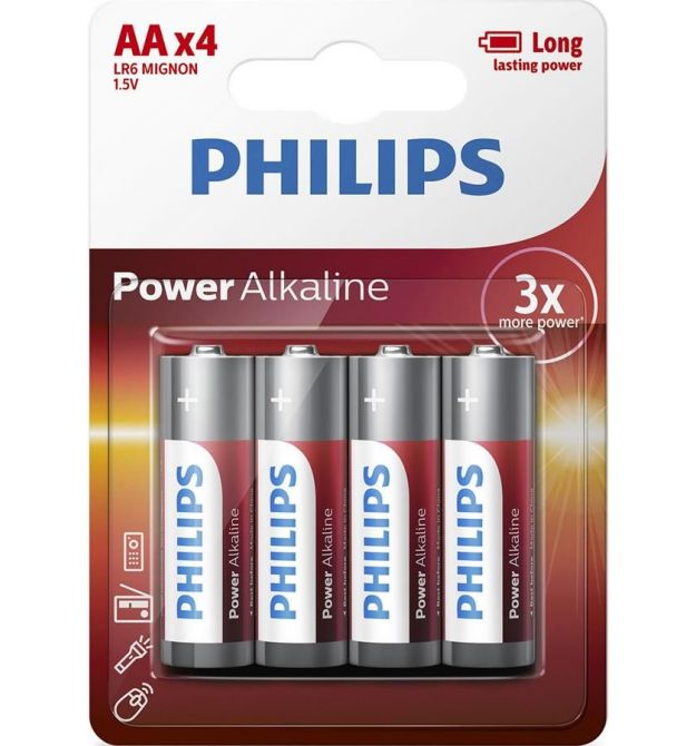Philips Батарейка Power Alkaline AA щелочная блистер, 4 шт