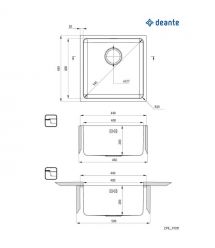 Deante Мойка кухонная Egeria, нерж.сталь, квадрат, без крыла, 440х440х200мм, чаша - 1, встраиваемая+накладная, нерж
