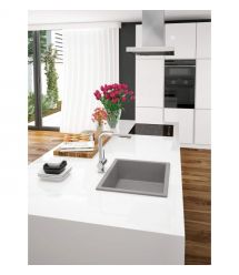 Deante Мойка кухонная Corda, гранит, квадрат, без крыла, 550х460х204мм, чаша - 1, встраиваемая, металлический серый