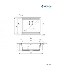 Deante Мойка кухонная Corda, гранит, квадрат, без крыла, 550х460х204мм, чаша - 1, встраиваемая, металлический серый
