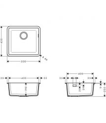 Hansgrohe Мойка кухонная S51, гранит, квадрат, без крыла, 500х450х190мм, чаша- 1, встраиваемая, S510-U450, серый камень