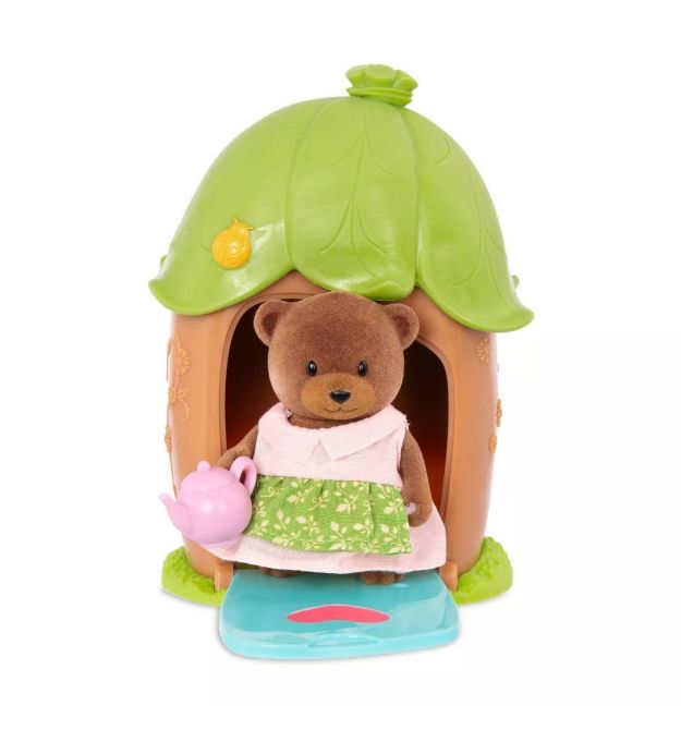 Li`l Woodzeez Игровой набор - Домик c сюрпризом (зеленая крыша, 1 фигурка медведя, 1 аксессуар)