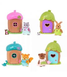 Li`l Woodzeez Игровой набор - Домик c сюрпризом (розовая крыша, 1 фигурка котика, 1 аксессуар)