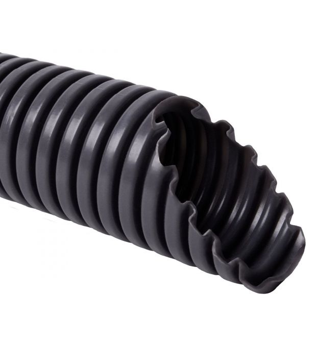 Труба гофрированная электромонтажная с протяжкой 750N-5см Ø20мм ПВХ черная Бухта 50 м