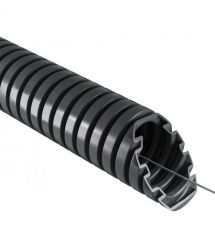 Труба гофрована електромонтажна з протяжкою самозагасаюча 750N-5см Ø25мм ПВХ темно-сіра