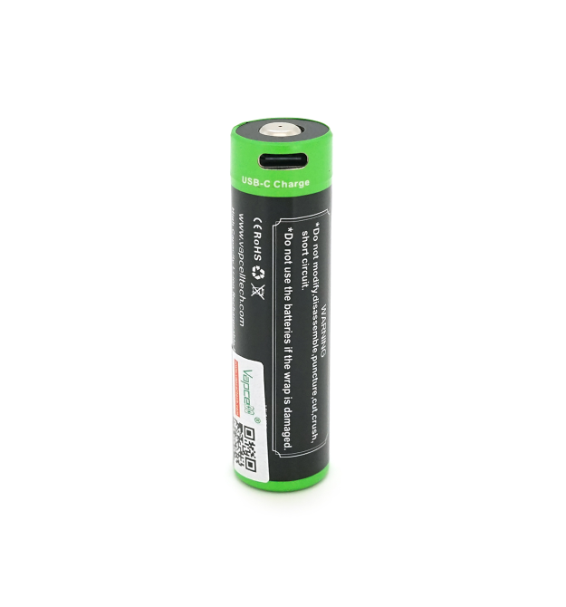 Акумулятор 18650 Li-Ion Vapcell P1838A, 3800mAh, 10A, 3.6V (2.5-4.2V), USB type-c, 2 шт. в упаковці, ціна за 1 шт
