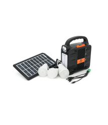 Переносний ліхтар EP-396 + Solar, Функції: PowerBank, FM радіо, USB - TF, Bluetooth, АКБ 6V - 4A, 3 виносні лампочки 3W, 185х82х