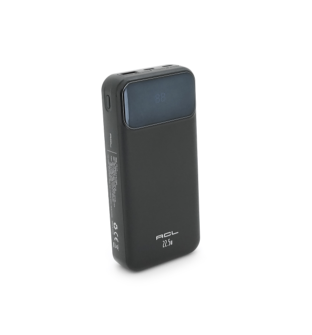 Powerbank ACL PW-117 20000mAh, PD22.5W, 1xUSB+2xUSB-C, 3 кабелі (USBType-C - Lighting), 0.47кг, Black - White, Box