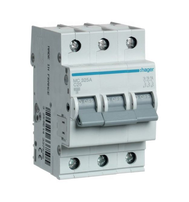 Автоматичний вимикач 3-полюсний Hager 3п C 25A 6кА 3м