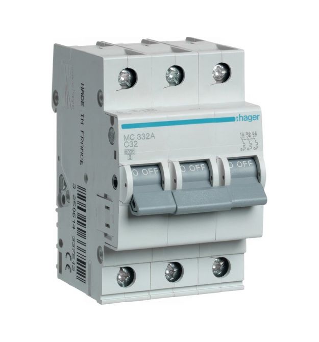 Автоматичний вимикач 3-полюсний Hager 3п C 32A 6кА 3м