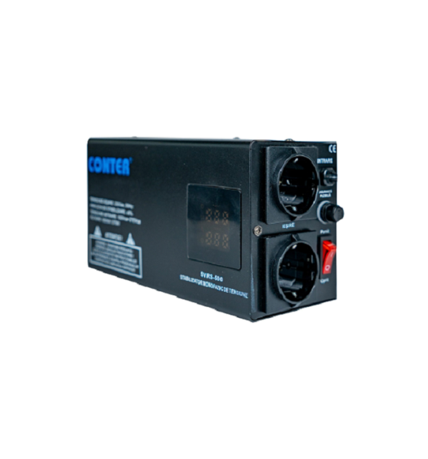 Cтабілізатор напруги релейний Conter SVRS-500VA - 375W, 375Вт, Analog, LED дисплей, DC150-270V, AC2308%, 2*Shuko, Q8