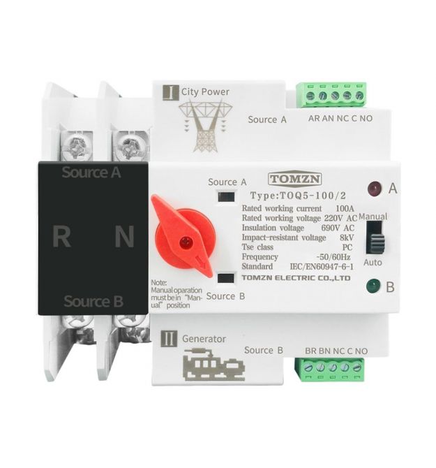 Автоматичний перемикач (АВР) під DIN-рейку TOMZN TOQ5-2P 100A 2 полюси