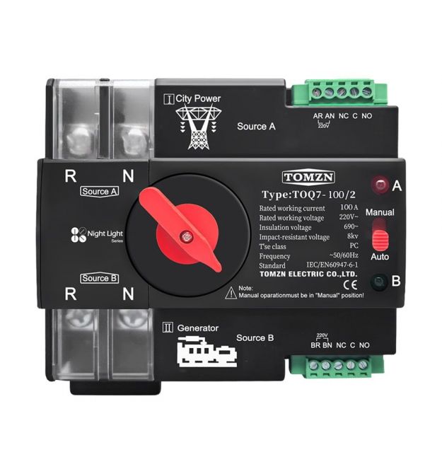 Автоматичний перемикач (АВР) під DIN-рейку TOMZN TOQ7-2P 100A 2 полюси