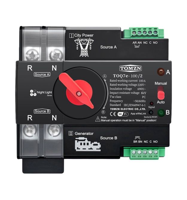 Автоматичний перемикач (АВР) під DIN-рейку з Wi-Fi TOQ7e-100-2P 100A 2 полюси