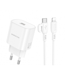 Набір СЗУ BOROFONE BA82A + Lighting кабель, 110-240V, PD25W, USB-C, кабель 1м, White, Box
