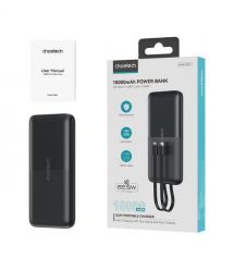 Повербанк 10000mAh Choetech B654 Black 22.5W QC3.0 PD3.0 вбудовані кабелі Type-C та Lightning