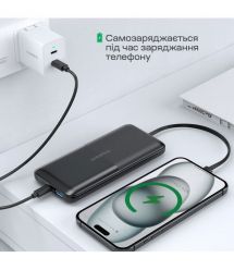Повербанк 10000mAh Choetech B654 Black 22.5W QC3.0 PD3.0 вбудовані кабелі Type-C та Lightning