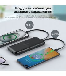 Повербанк 10000mAh Choetech B654 Black 22.5W QC3.0 PD3.0 вбудовані кабелі Type-C та Lightning