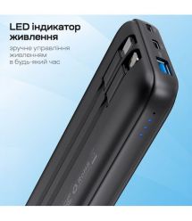 Повербанк 10000mAh Choetech B654 Black 22.5W QC3.0 PD3.0 вбудовані кабелі Type-C та Lightning