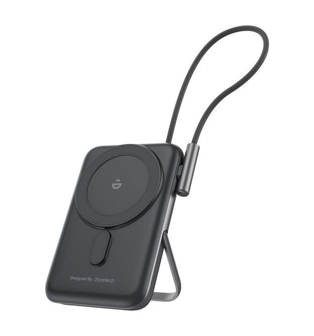 Повербанк 10000mAh Choetech B735 Black QC3.0 PD3.0 бездротова магнітна зарядка, вбудований кабель, підставка