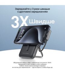 Повербанк 10000mAh Choetech B735 Black QC3.0 PD3.0 бездротова магнітна зарядка, вбудований кабель, підставка