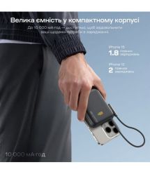 Повербанк 10000mAh Choetech B735 Black QC3.0 PD3.0 бездротова магнітна зарядка, вбудований кабель, підставка