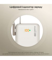 Повербанк 10000mAh Choetech B735 White QC3.0 PD3.0 бездротова магнітна зарядка, вбудований кабель, підставка
