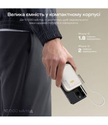 Повербанк 10000mAh Choetech B735 White QC3.0 PD3.0 бездротова магнітна зарядка, вбудований кабель, підставка