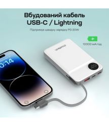 Повербанк 10000mAh Choetech B695 White QC3.0 PD3.0 бездротова зарядка смартфонів та Apple Watch