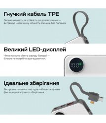 Повербанк 10000mAh Choetech B695 White QC3.0 PD3.0 бездротова зарядка смартфонів та Apple Watch