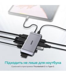 USB-C хаб 9-в-1 Choetech M15 HDMI 4K@30Hz, VGA, 3 USB3.0, RJ45, USB-C PD, SD-card, TF-card