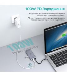 USB-C хаб 9-в-1 Choetech M15 HDMI 4K@30Hz, VGA, 3 USB3.0, RJ45, USB-C PD, SD-card, TF-card
