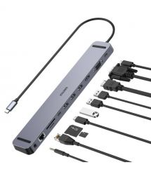 USB-C хаб 11-в-1 Choetech M20 HDMI 4K@30Hz, VGA, 3 USB-A 3.0, USB-C 3.0, RJ45, USB-C PD, SD-card, TF-card, 3.5mm audio