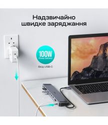 USB-C хаб 11-в-1 Choetech M20 HDMI 4K@30Hz, VGA, 3 USB-A 3.0, USB-C 3.0, RJ45, USB-C PD, SD-card, TF-card, 3.5mm audio