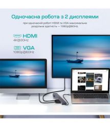 USB-C хаб 11-в-1 Choetech M20 HDMI 4K@30Hz, VGA, 3 USB-A 3.0, USB-C 3.0, RJ45, USB-C PD, SD-card, TF-card, 3.5mm audio