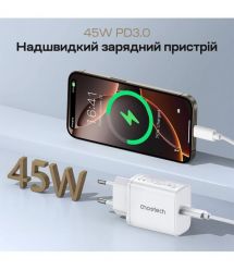 Мережевий зарядний пристрій Choetech PD3042 mini PD45W USB-C White