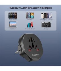 Перехідник мережевий EU – універсальна розетка Choetech PD5030 2500W 10A