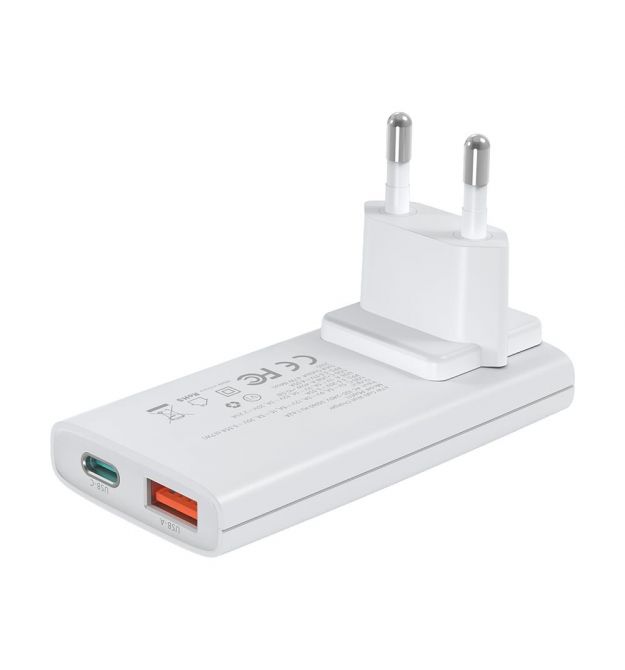 Мережевий зарядний пристрій Choetech PD6011 Ultra thin PD67W GAN A+C White