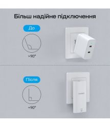 Мережевий зарядний пристрій Choetech PD6011 Ultra thin PD67W GAN A+C White