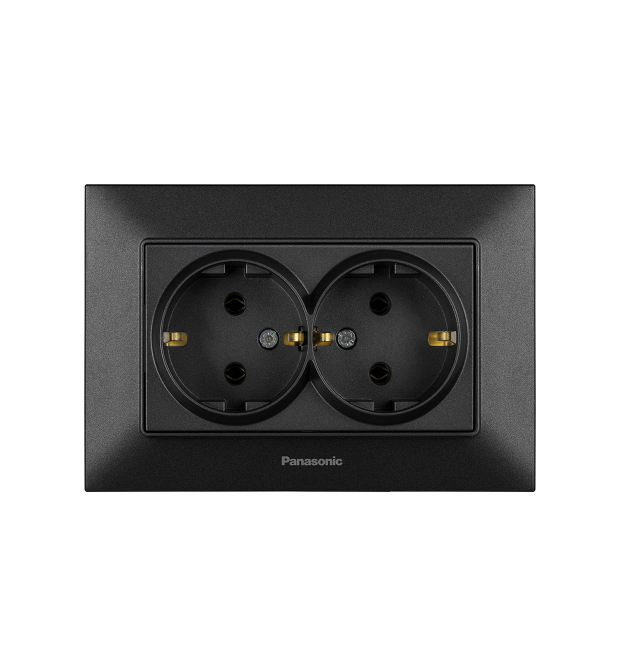 Розетка Panasonic Arkedia Slim подвійна із заземленням, чорна