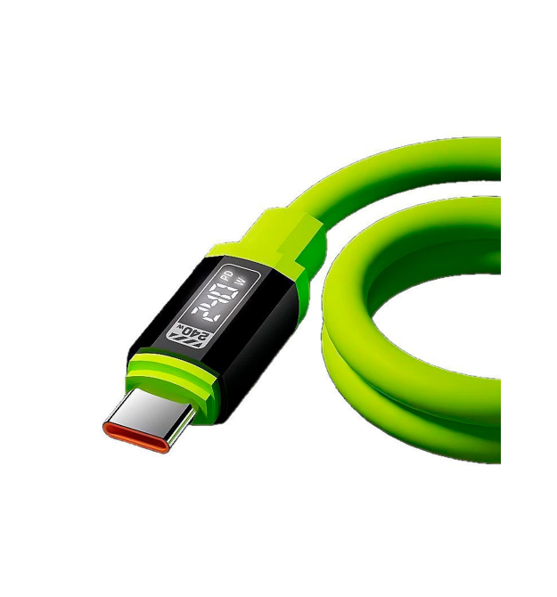 Кабель Type-C to Type-C (male to male), Підтримка SCP, QC3.0, PD до 240Вт, 480Mbps, довжина 1.5м, обплетення, LED, Green, Box