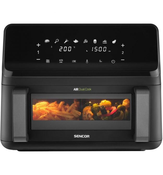 Sencor Мультипечь Dual Vita Fryer, 2700Вт, чаша-4.5+4.5л, сенсорное управление, 2 чаши, гриль, пластик, черный