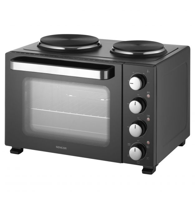 Sencor Печь электрическая 35л, 1500Вт, механическая, гриль, конвекция, 2 конф. сверху, подсветка внутри, черная