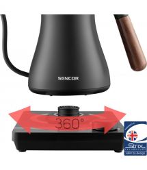 Sencor Электрочайник Sencor 0.6л, 5 темп.реж, поддержание температуры, мех. управление, нержавеющая сталь, черный