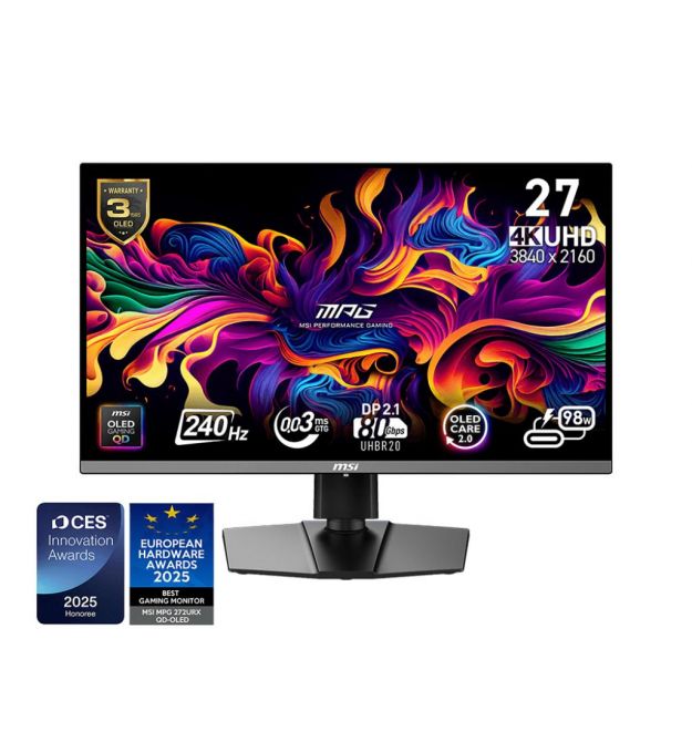 MSI Монітор MSI 26.5" MPG 272URX QD-OLED 2xHDMI, DP, 2xUSB, USB-C, Audio, OLED, 3840x2160, 240Hz, 0.03ms, DCI-P3 99%, Ada